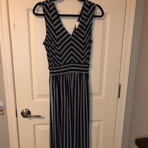 blue and white striped romper